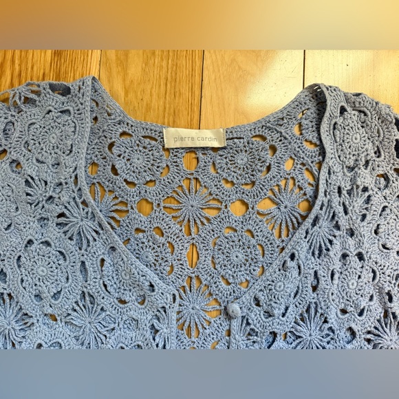 Pierre Cardin Blue Crochet Cardigan Size Small - Picture 3 of 9